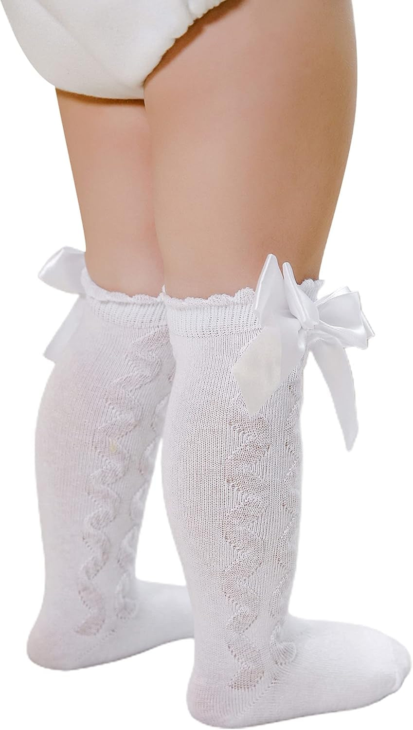 Baby Girls Knee High Socks Bow Long Stockings Infants Toddlers Ruffled Socks