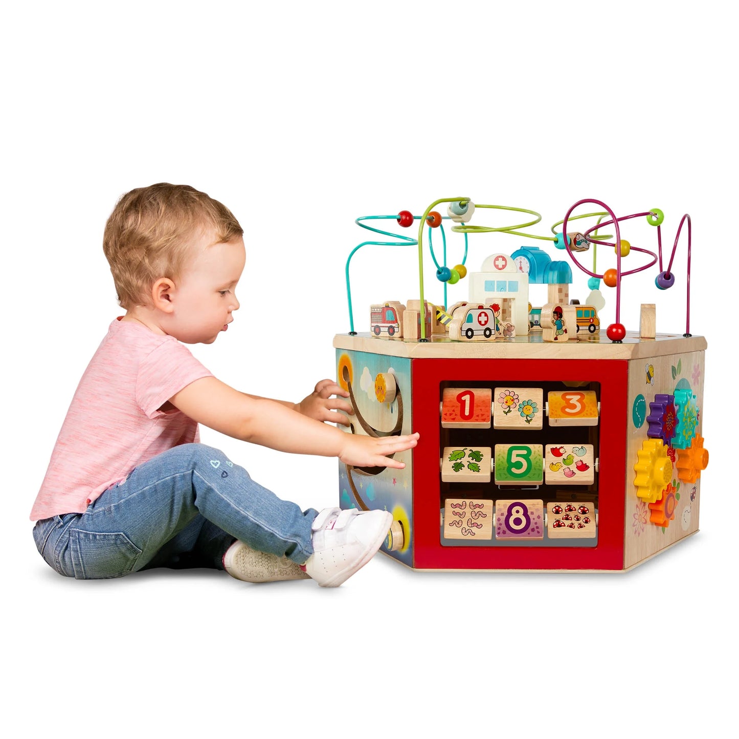 Curiocity Wooden Activity Center with 7 Sides and Bead Maze, Baby and Toddler Toys