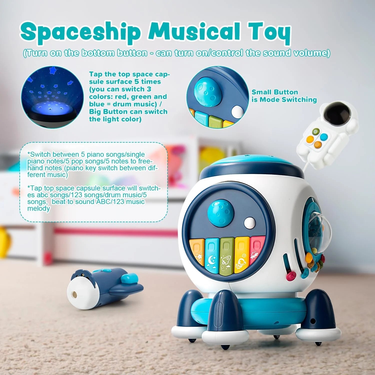 Baby Musical Toys Learning Toys for Toddlers, Early Learning Educational Toy with Light & Sound, Baby Space Capsule Toys for Toddlers 1 2 3+ Years Old Boys Girls Baby Gifts