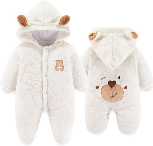 Newborn Fleece Footie Jumpsuit Hooded Warm Thicken Winter Outwear Snowsuit for Baby Girls and Boys