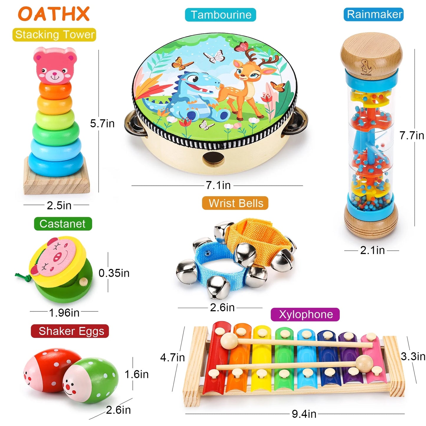 Educational Toys Tambourine Xylophone Baby Music Toys Wood Musical Instruments for Toddler 1-4