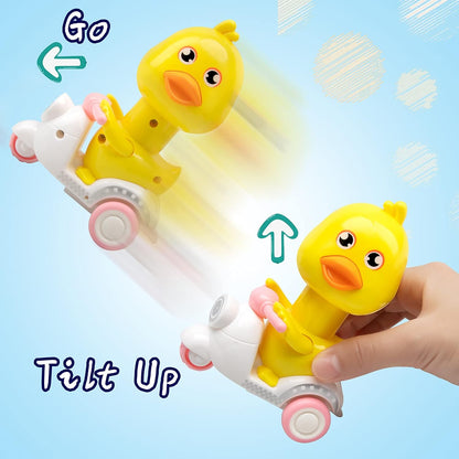 Toys Car Baby Toddler Pull Back Toy Cars Push and Go Yellow Motorcycle Duck Friction Powered Cars Vehicles for Boys Girls Kids Children Gift(2Pack)