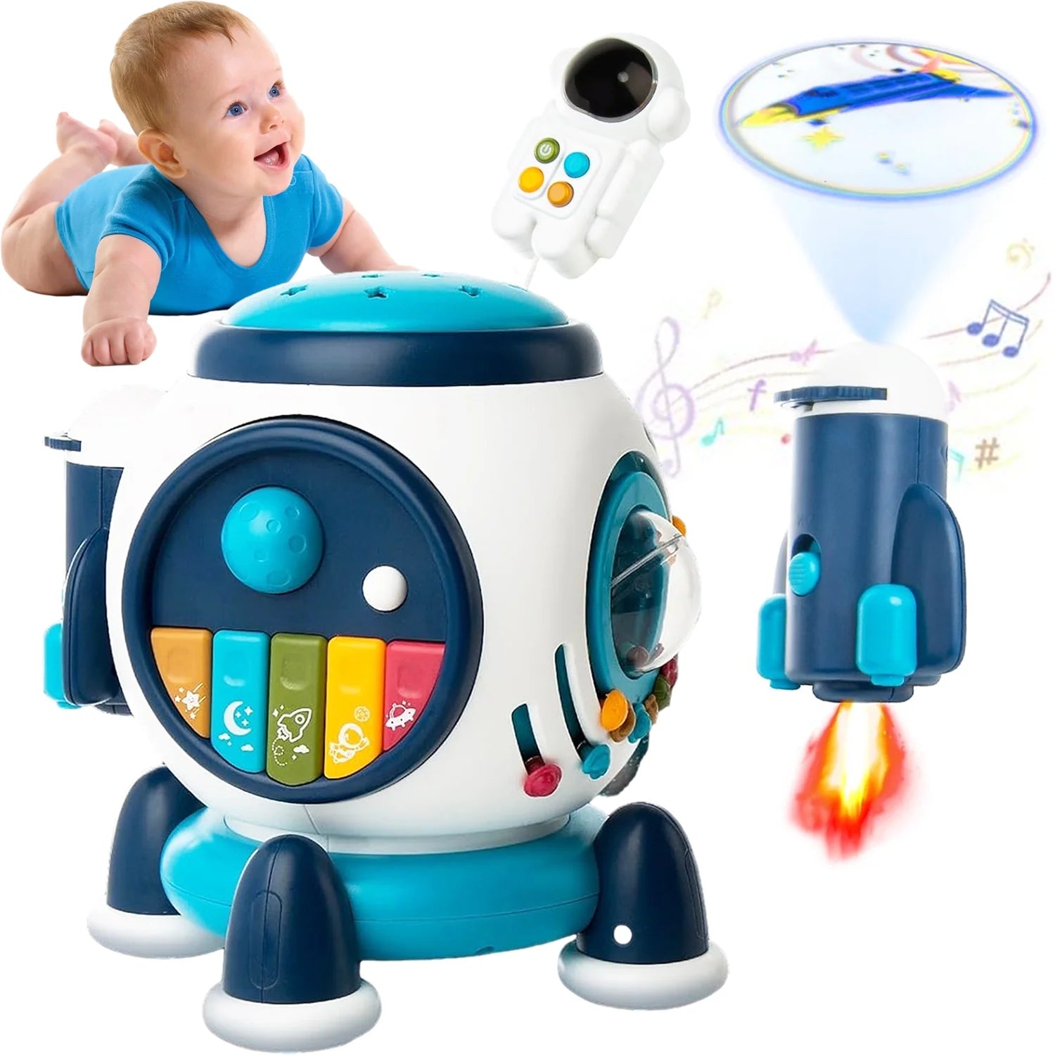 Baby Musical Toys Learning Toys for Toddlers, Early Learning Educational Toy with Light & Sound, Baby Space Capsule Toys for Toddlers 1 2 3+ Years Old Boys Girls Baby Gifts