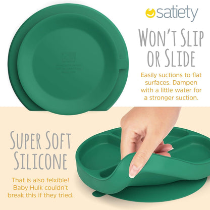 Professional Silicone Toddler Suction Plates - 100% Food-Grade, Microwave & Dishwasher Safe, Green