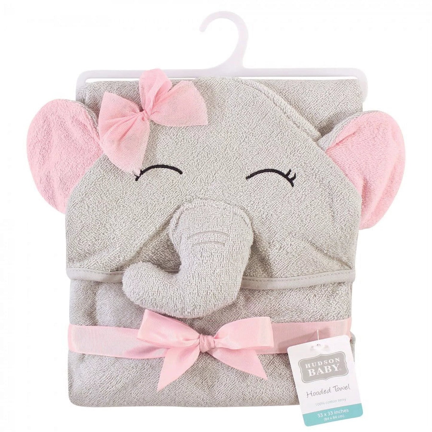 Infant Girl Cotton Animal Face Hooded Towel, Pretty Elephant, One Size