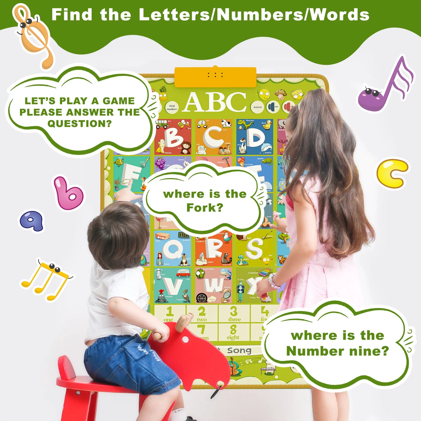 Talking Alphabet Poster for Toddlers - English ABC Learning for Toddlers, Numbers, Colors, Songs, Aurism Toy Educational Toys for 3 Year Old Kids