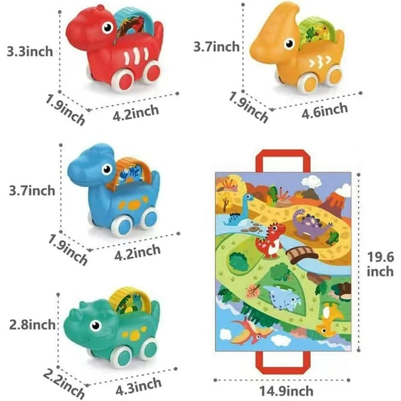 1 Year Old Boy Gift, 4 Sets of Vehicle Dinosaur Car Toys with Playmat and Storage Bag Baby Toys 12-18 Months First Birthday Gifts for 1 Year Old Infants and Toddlers