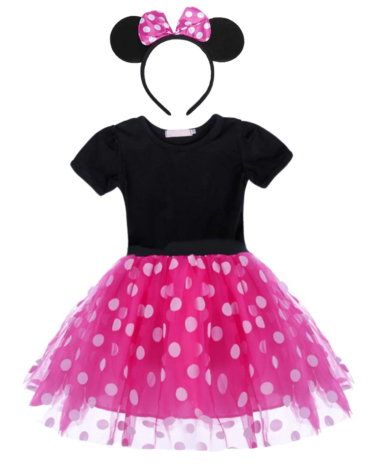 Minnie Mouse Costume Girls Dress up Princess Toddler Cute Polka Dots Fancy Minnie Mouse Dresses up Bowknot Tutu Tulle Cosplay Birthday Party Baby Girl Costume with Headband 90 CM