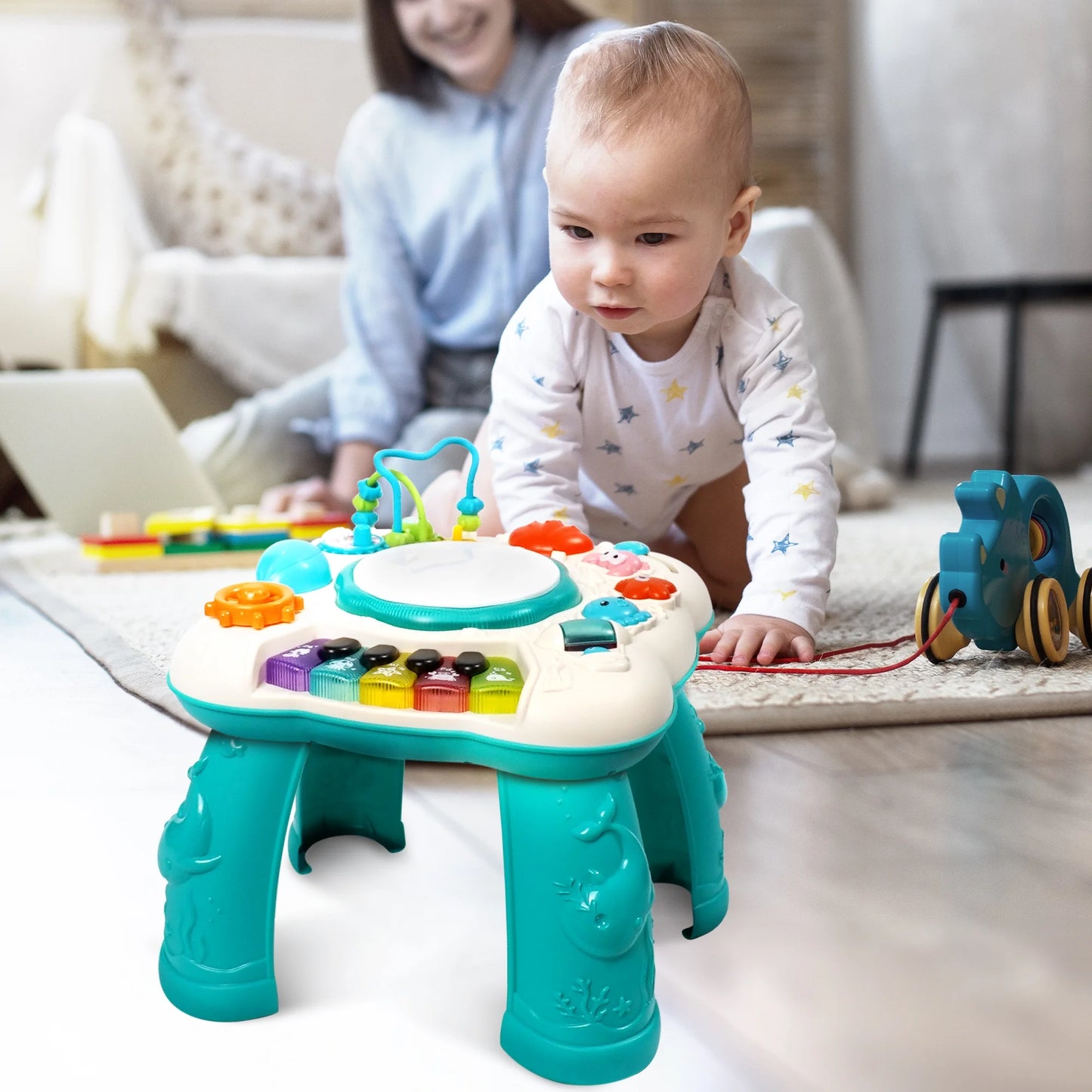 Musical Learning Table,  Infant Toddler Activity Center Baby Toys for Boys and Girls, Musical Educational Learning Table for 6 to 36 Months Year Old, Green