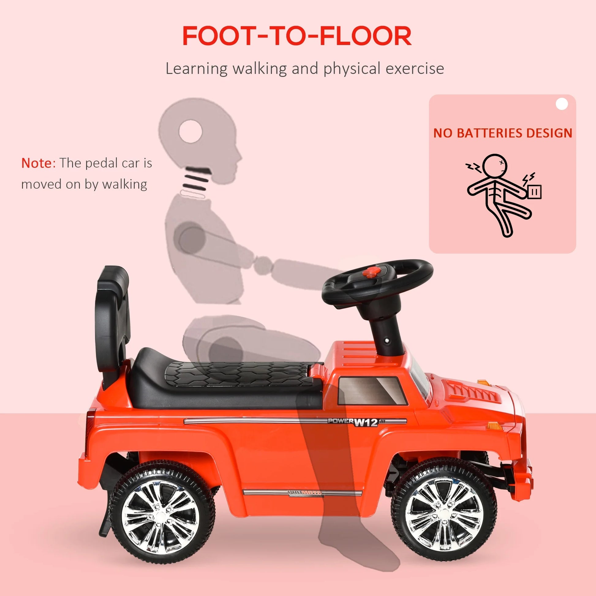 Kids Ride on Push Car, SUV Style Sliding Walking Car for Toddle with Horn, Music, Working Lights, Hidden Storage and Anti-Dumping System, Red