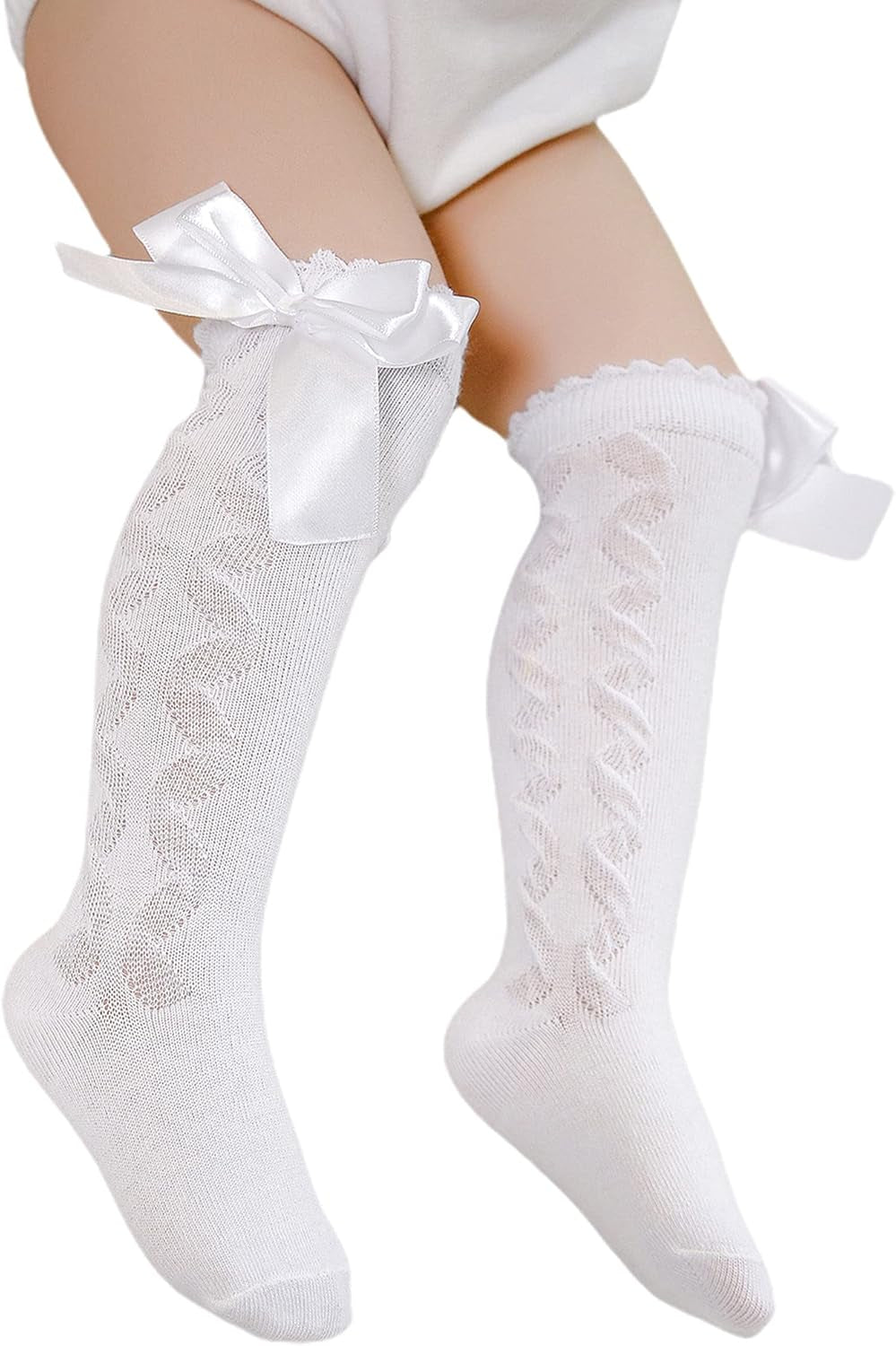 Baby Girls Knee High Socks Bow Long Stockings Infants Toddlers Ruffled Socks