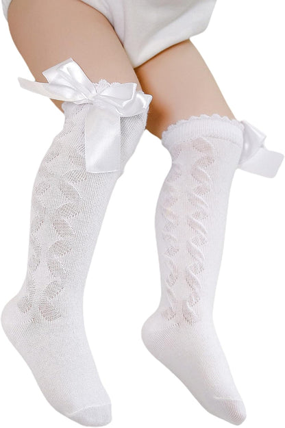 Baby Girls Knee High Socks Bow Long Stockings Infants Toddlers Ruffled Socks