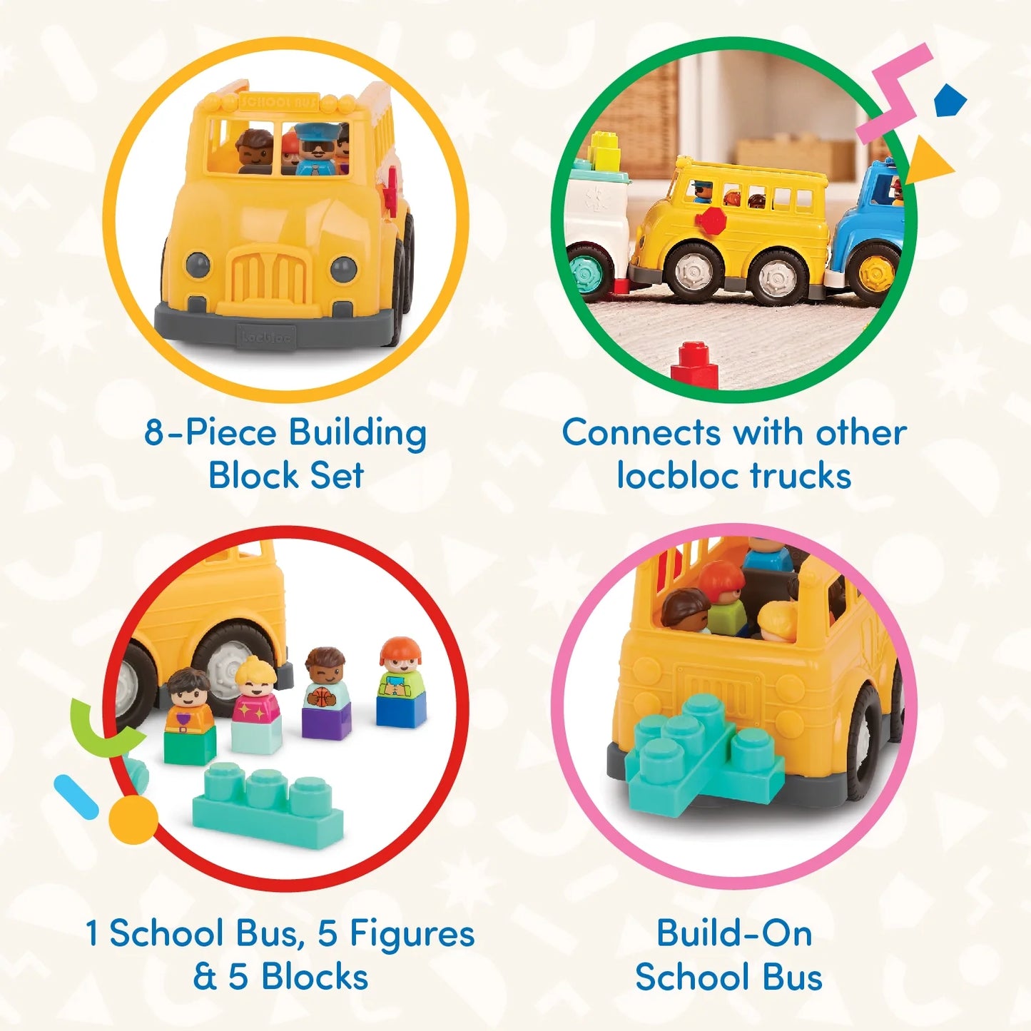 School Bus Toy Vehicle with 2 Blocks and 5 Figurines Bus Play Vehicles, Toddler and Preschool Toys