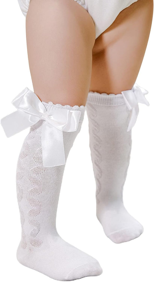 Baby Girls Knee High Socks Bow Long Stockings Infants Toddlers Ruffled Socks