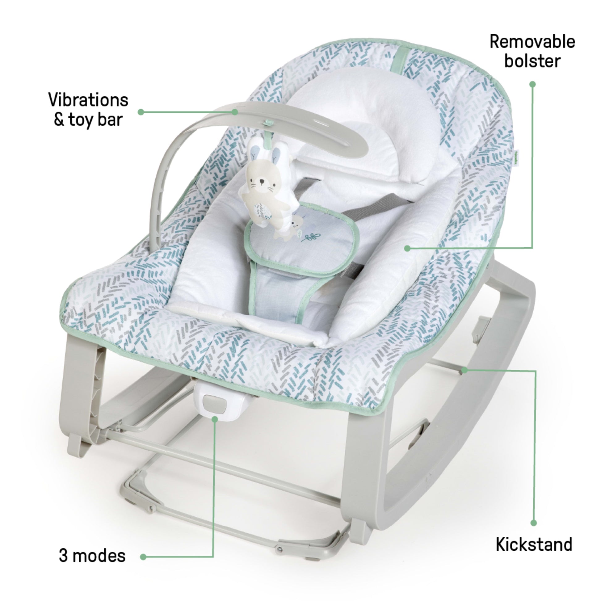 Keep Cozy 3-In-1 Vibrating Infant & Toddler Baby Bouncer and Rocker Chair, Gray