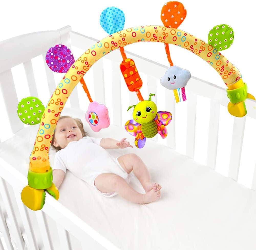 Travel Arch Bassinet Toys for Infant & Toddlers, Baby Crib Stroller Accessory & Pram Activity Bar Toy for Senses and Motor Skills Development Indoor and Outdoor