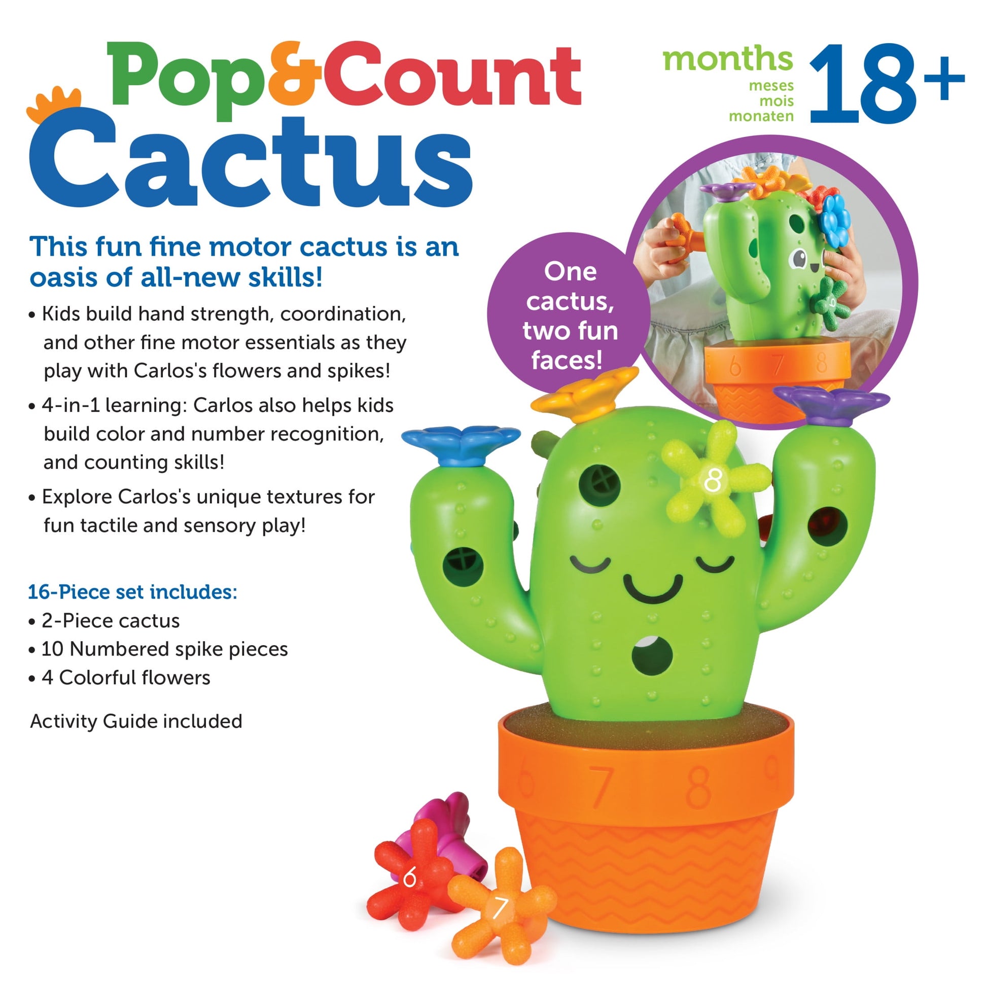 Carlos the Pop & Count Cactus - 16 Pieces, Educational Toys for Boys and Girls Ages 18+ Months, Toddler Toys