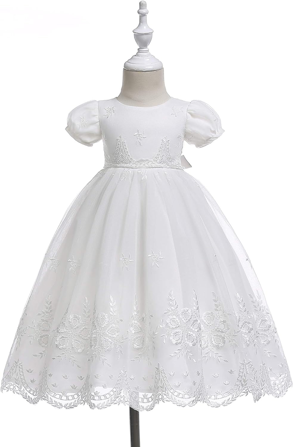 Baby-Girls Newborn Satin Christening Baptism Floral Embroidered Dress Gown Outfit