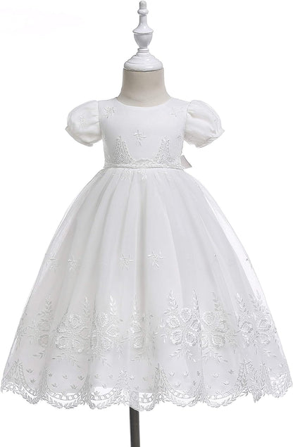 Baby-Girls Newborn Satin Christening Baptism Floral Embroidered Dress Gown Outfit