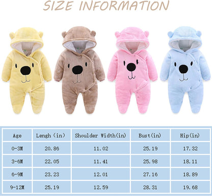 Newborn Baby Cartoon Bear Snowsuit Infant Jumpsuit Footie Romper Winter Coat Romper