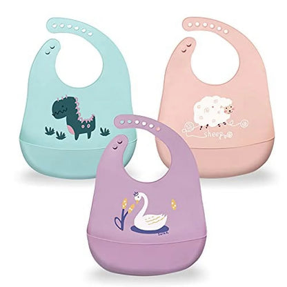 Silicone Baby Bibs Adjustable Silicone Bibs for Babies and Toddlers, Set of 3