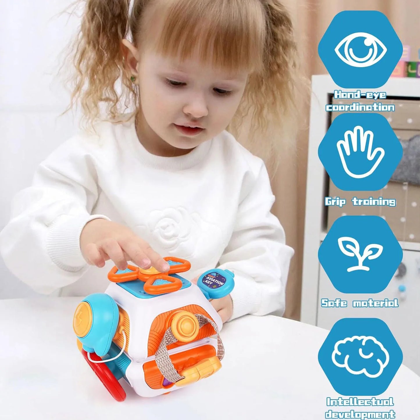 Montessori Sensory Toys Baby Busy Cube Early Educational Learning Activities Travel Toy for Toddler 1-3 Birthday Gift