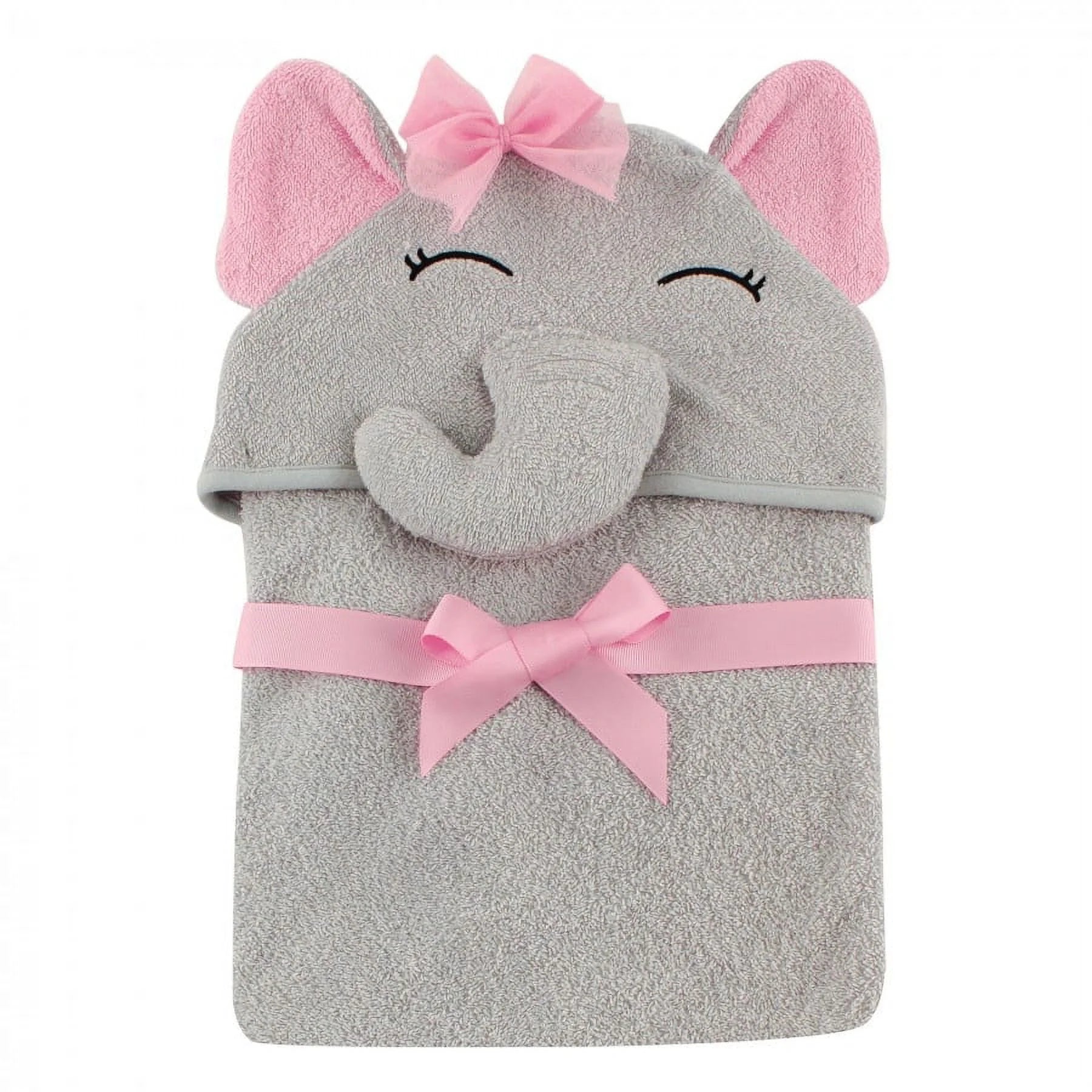 Infant Girl Cotton Animal Face Hooded Towel, Pretty Elephant, One Size