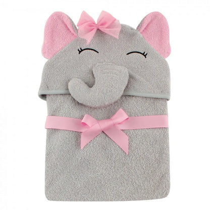 Infant Girl Cotton Animal Face Hooded Towel, Pretty Elephant, One Size