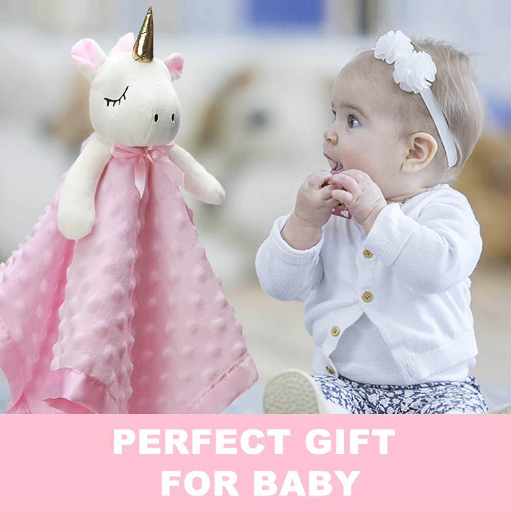 Unicorn Loveys for Babies Soft Plush Pink Security Blanket for Girls Snuggle Toy Stuffed Animal Lovies for Babies Baby Girl Gifts for Newborn, Infant and Toddler, 16 Inch