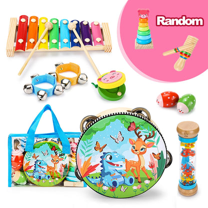 Educational Toys Tambourine Xylophone Baby Music Toys Wood Musical Instruments for Toddler 1-4