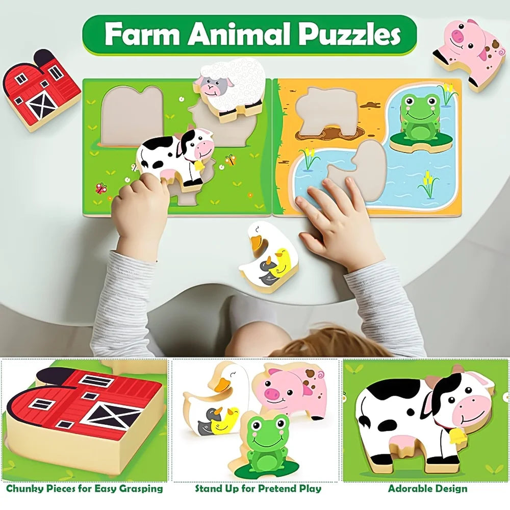 Montessori Toys for 1 Year Old, Wooden Farm Animals Toy for Toddlers 1-3, Learning Educational Toys for 1 2 3 Year Old Boys Girls