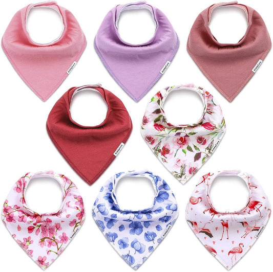 Baby Bibs for Drooling and Teething Baby Girls/Boys | Bandana Bibs for Eating, Washable Bibs for Newborn Babies | Organic Cotton Bibs for Infants, Feeding Bibs Waterproof 8|Pack