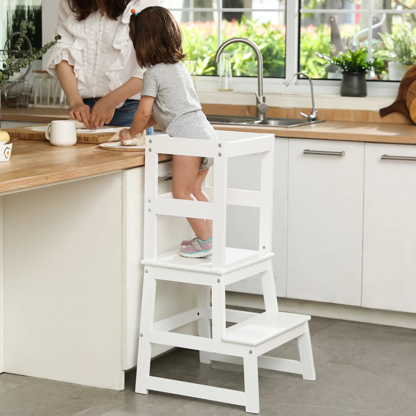 Kitchen Step Stool for Toddlers, Montessori Kids Learning Stool,Baby Standing Tower for Counter,Children Standing Helper (White)