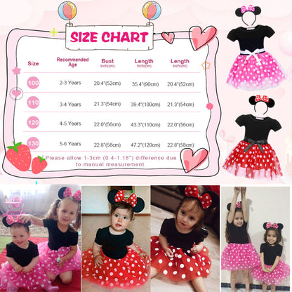 Minnie Mouse Costume Girls Dress up Princess Toddler Cute Polka Dots Fancy Minnie Mouse Dresses up Bowknot Tutu Tulle Cosplay Birthday Party Baby Girl Costume with Headband 90 CM