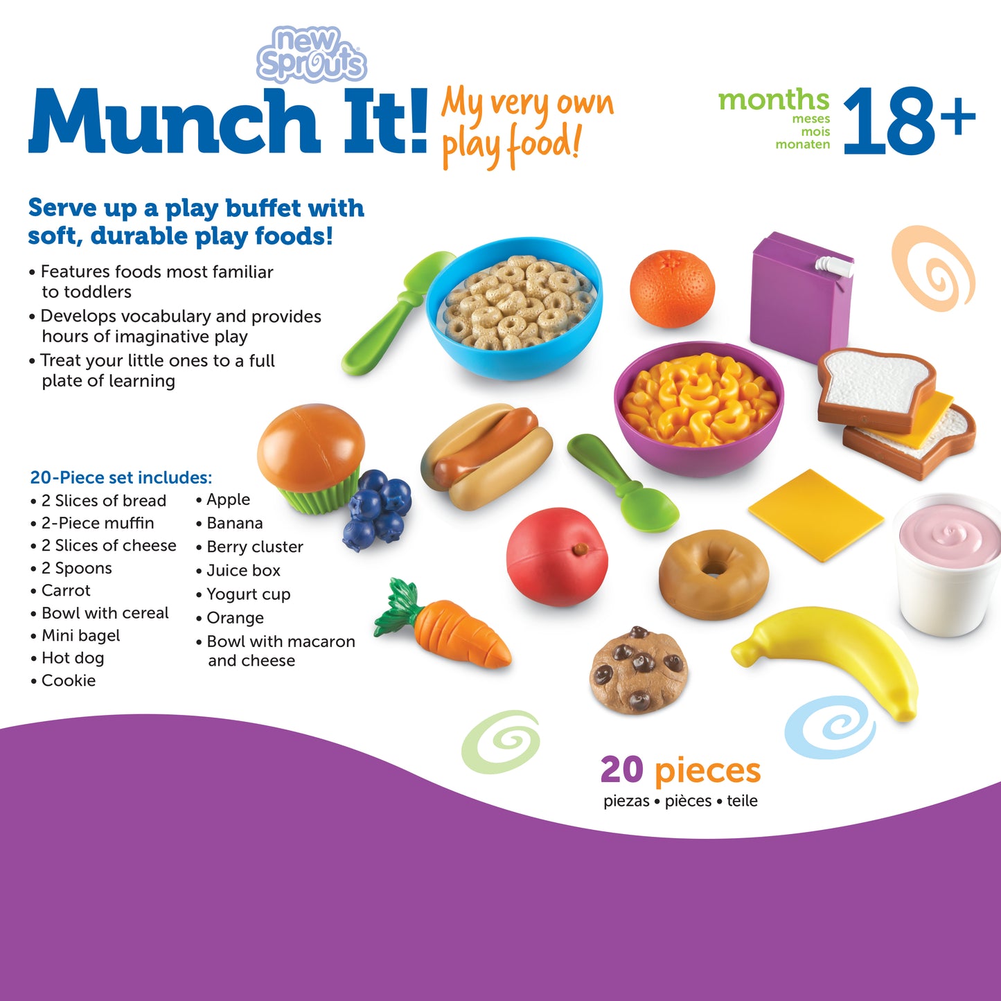 New Sprouts Munch It! Food Set - 20 Pieces, Pretend Play Toys for Boys and Girls Ages 18+ Months