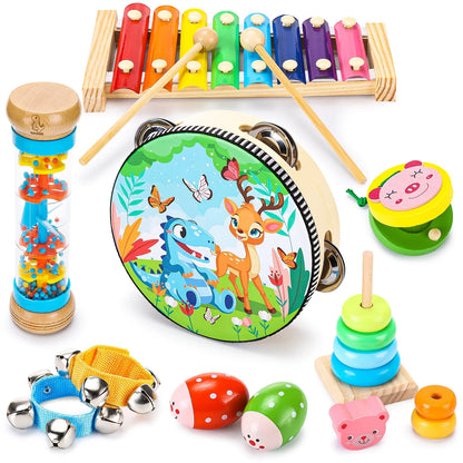 Educational Toys Tambourine Xylophone Baby Music Toys Wood Musical Instruments for Toddler 1-4