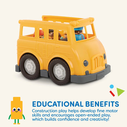 School Bus Toy Vehicle with 2 Blocks and 5 Figurines Bus Play Vehicles, Toddler and Preschool Toys